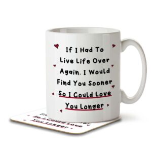 If I Had To Live Life Over. I Would Find You Sooner So I Could Love You Longer. Mug and Coaster
