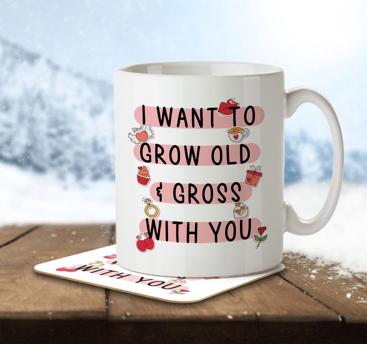I Want To Grow Old, Gross With You - Anniversary Partner Mug and Coaster - Image 2