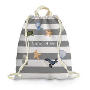 Personalised Striped Drawstring Bag - Children's Nautical Backpack For Beach, Swimming, Gym Rucksack